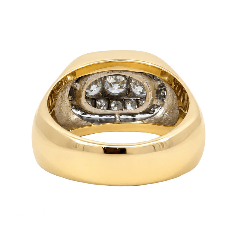 Diamond Cluster Mens Band 14K Yellow Gold 1.35CTW