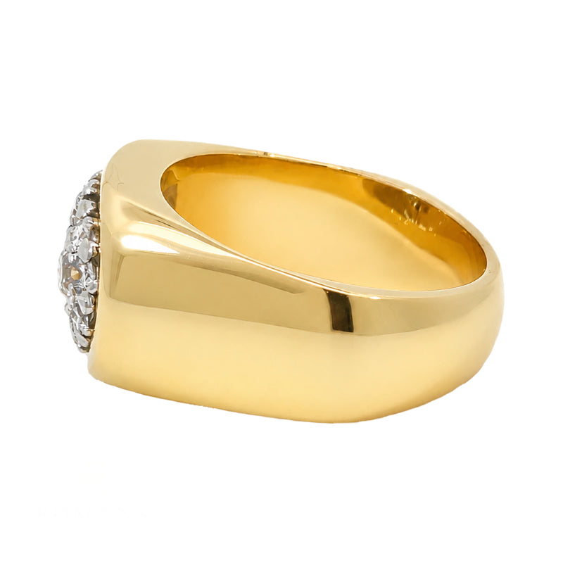 Diamond Cluster Mens Band 14K Yellow Gold 1.35CTW