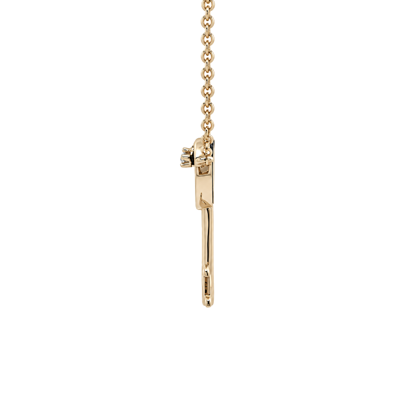 Lapis Diamond Heart Key Necklace 14K Yellow Gold .01CT