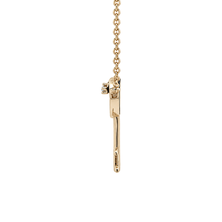 Lapis Diamond Heart Key Necklace 14K Yellow Gold .01CT