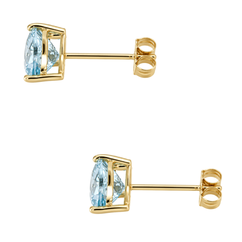 Aquamarine Pear Cut Stud Earrings 2.45CTW 14K Yellow Gold