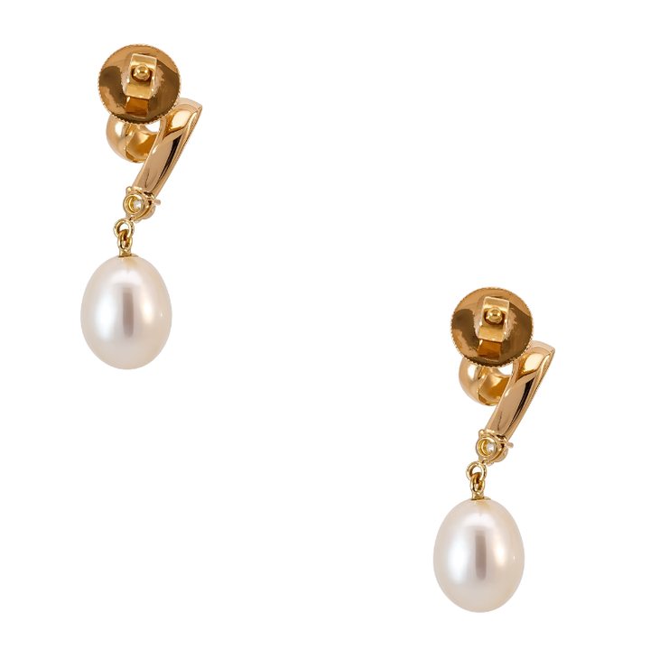 Pearl Diamond Dangle Earrings 22K Yellow Gold 0.06CTW