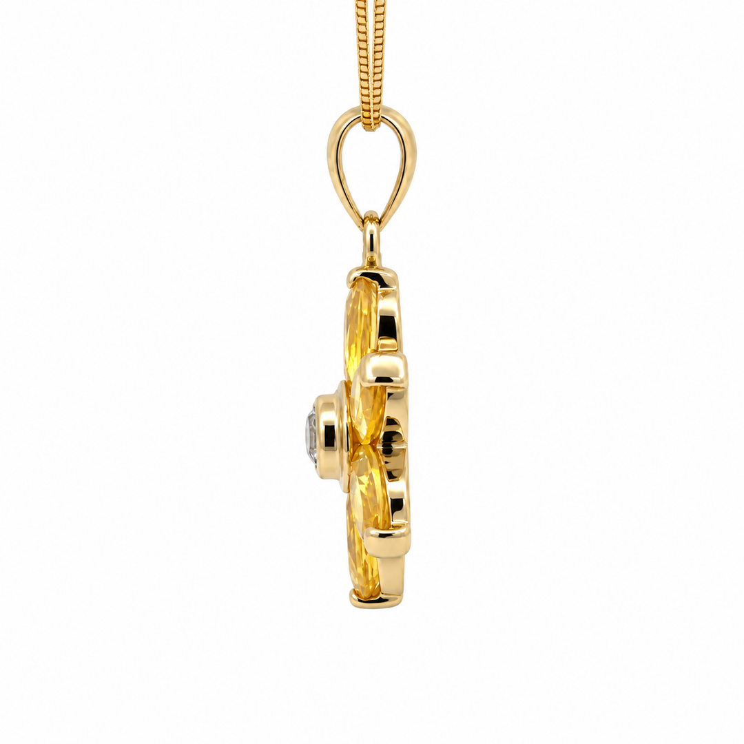 Citrine Topaz Flower Pendant 14K Yellow Gold 2.78CTW
