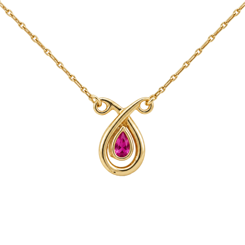 Ruby Ribbon Halo Necklace 0.58CT 14K Yellow Gold