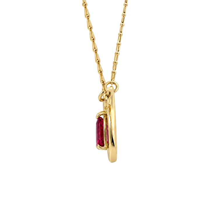 Ruby Ribbon Halo Necklace 0.58CT 14K Yellow Gold
