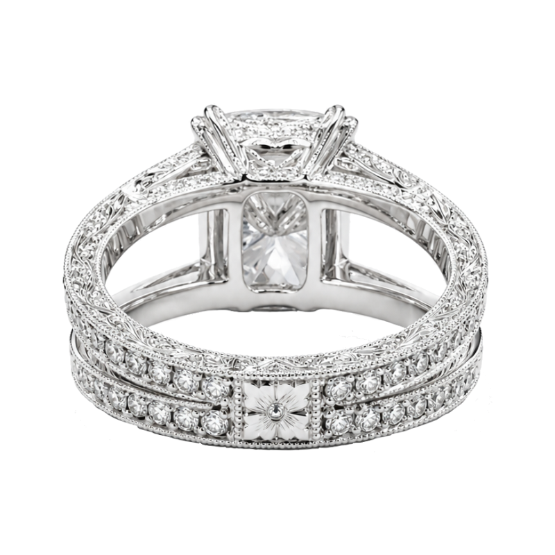 Cushion Lab Grown Diamond Vintage Filigree Engagement Ring 10.74CTW Platinum