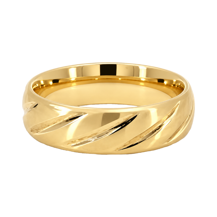 Grooved Wedding Band 5.5MM 14K Yellow Gold Brushed Finish