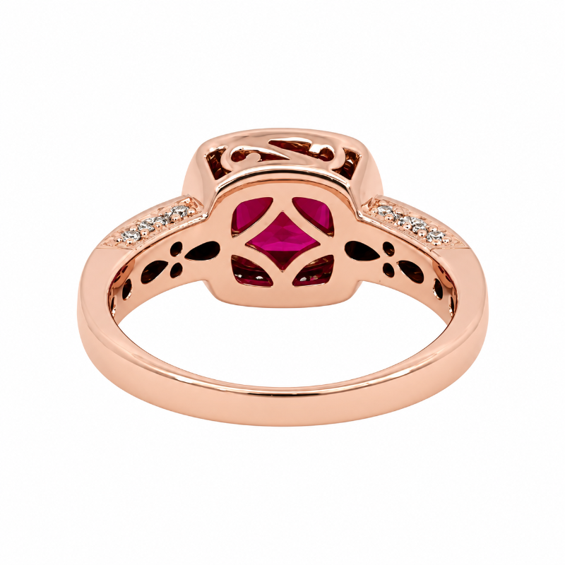 Le Van Lab Ruby Diamond Halo Ring 14K Rose Gold 1.78CT