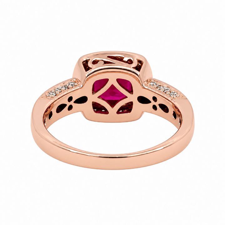 Le Van Lab Ruby Diamond Halo Ring 14K Rose Gold 1.78CT