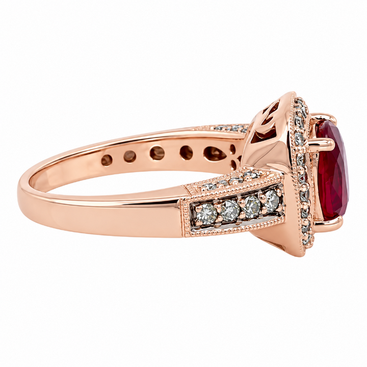 Le Van Lab Ruby Diamond Halo Ring 14K Rose Gold 1.78CT