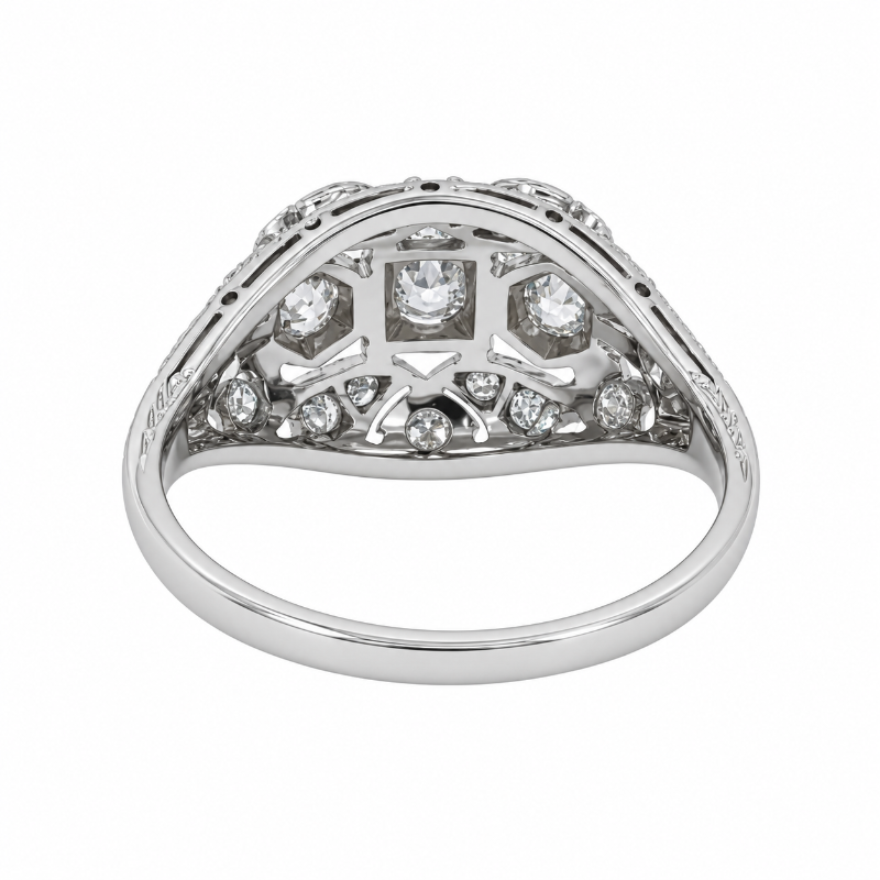 Old Mine Cut Diamond Vintage Filigree Dome Ring Platinum .60CTW