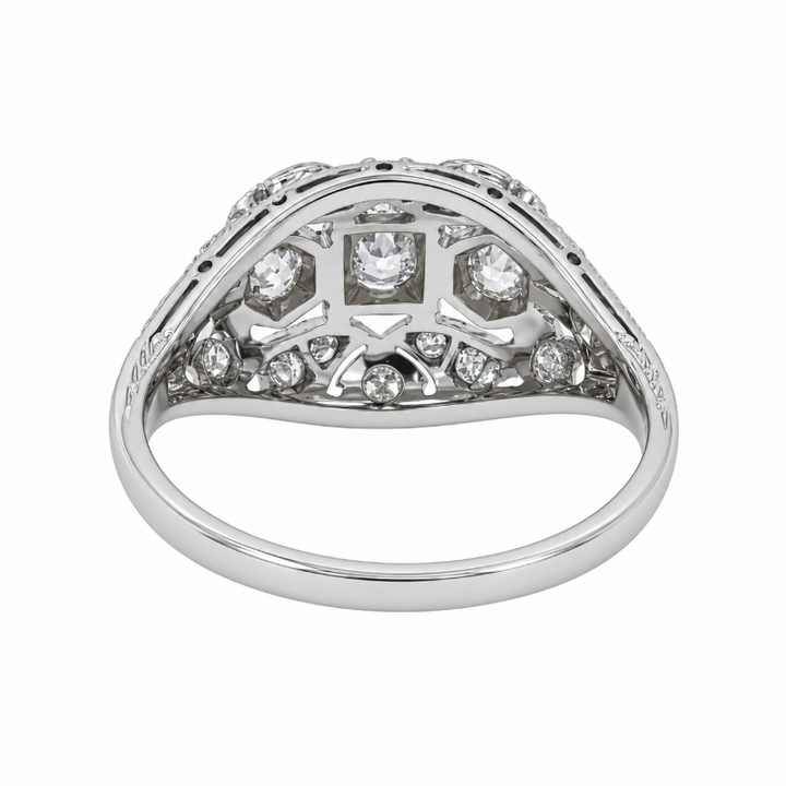 Old Mine Cut Diamond Vintage Filigree Dome Ring Platinum .60CTW