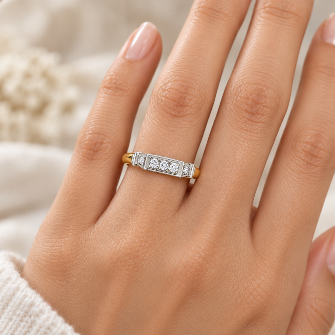 Vintage Diamond Ring 18K Yellow Gold &amp; Platinum 0.05CTW
