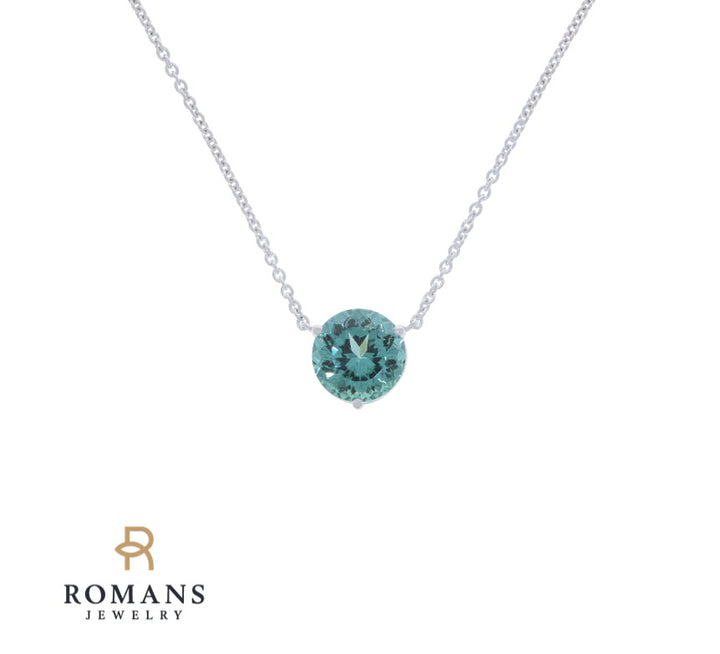 African Teal Tourmaline Necklace 14K White Gold 1.74CT