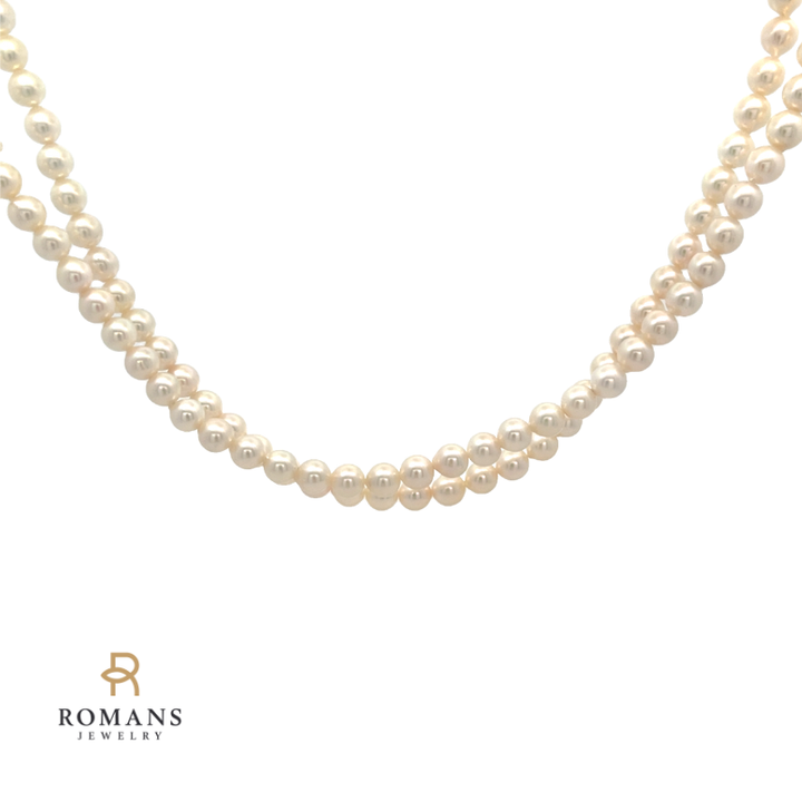 Akoya Double Pearl Strand Necklace 14K Yellow Gold
