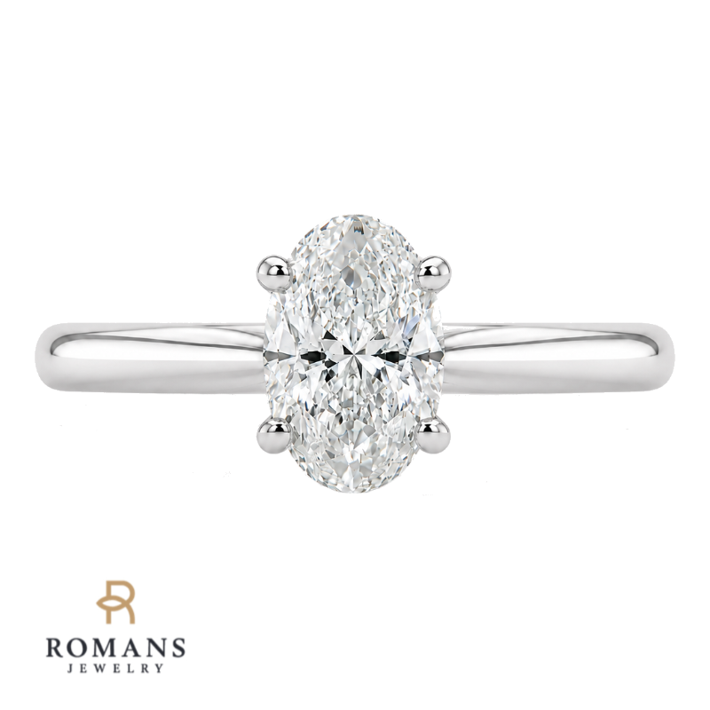 Alloran Solitaire 1CT Oval Natural Diamond Ring 14K White Gold