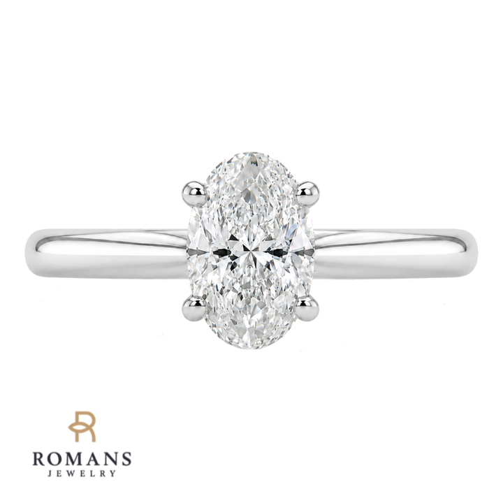 Alloran Solitaire 1CT Oval Natural Diamond Ring 14K White Gold