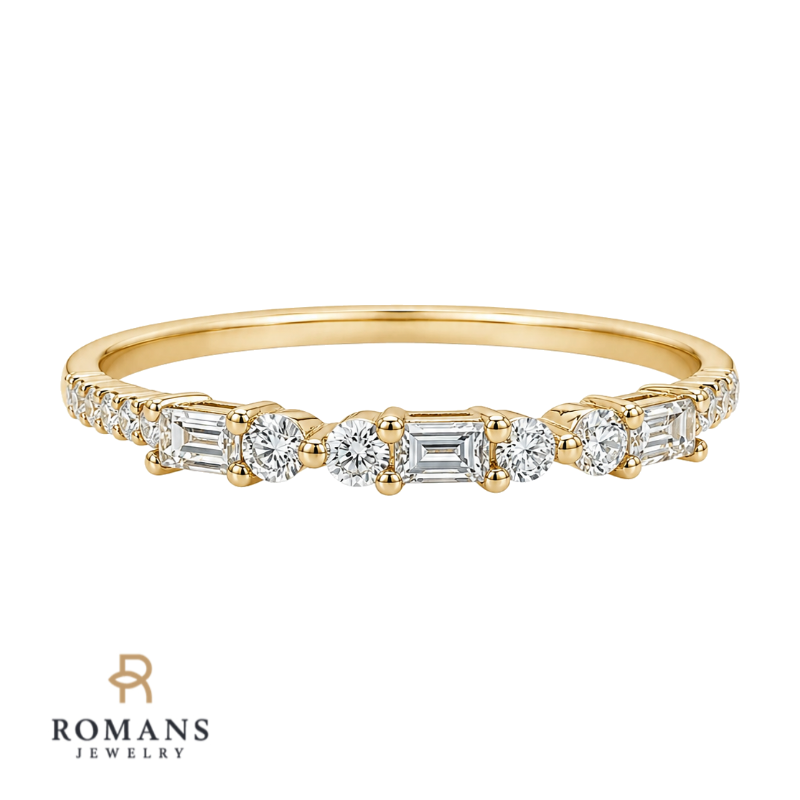 Alternating Baguette Round Diamond Band 0.18CTW 14K Yellow Gold