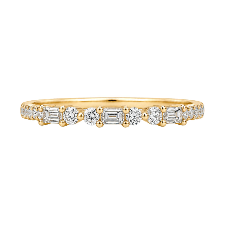 Alternating Baguette Round Diamond Band 0.18CTW 14K Yellow Gold