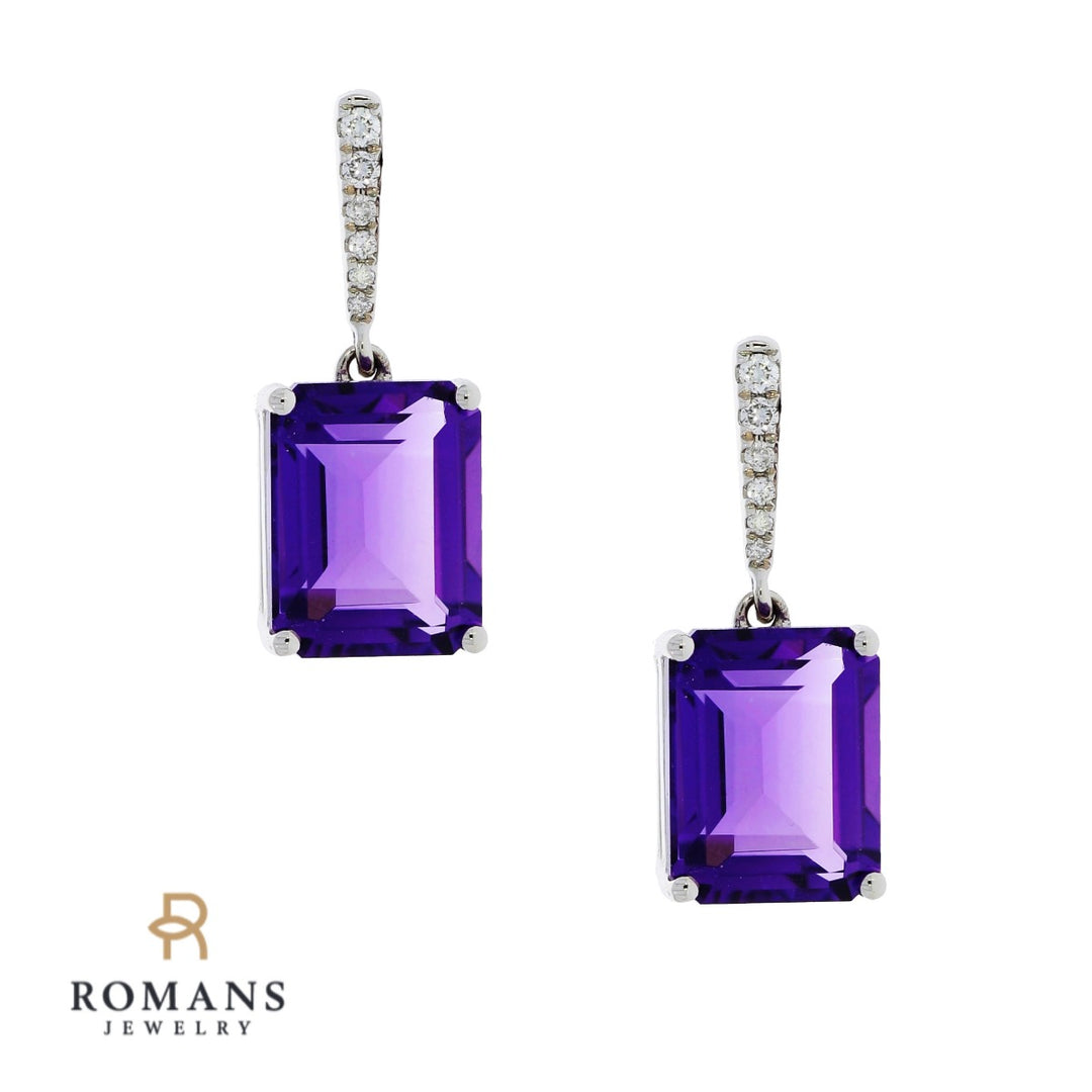 Amethyst Diamond Dangle Earrings 14K White Gold 6.26CTW
