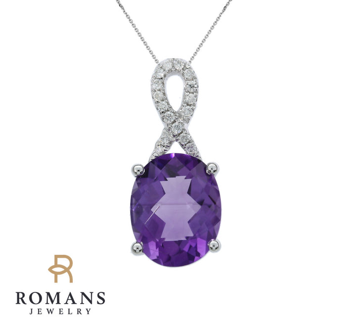 Amethyst Diamond Pendant 14K White Gold 2.62CT