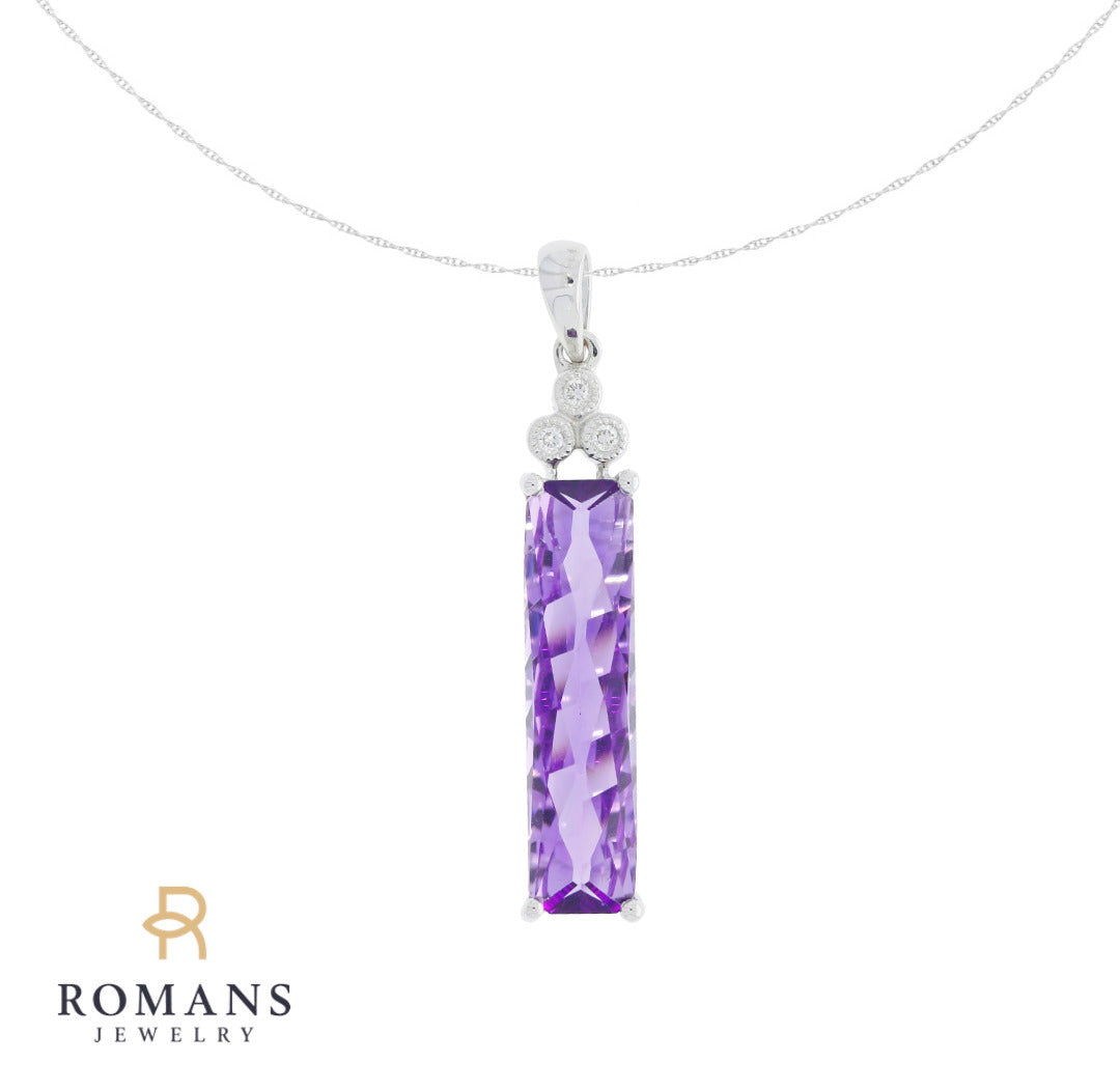 Amethyst Diamond Pendant 14K White Gold 2.83CT