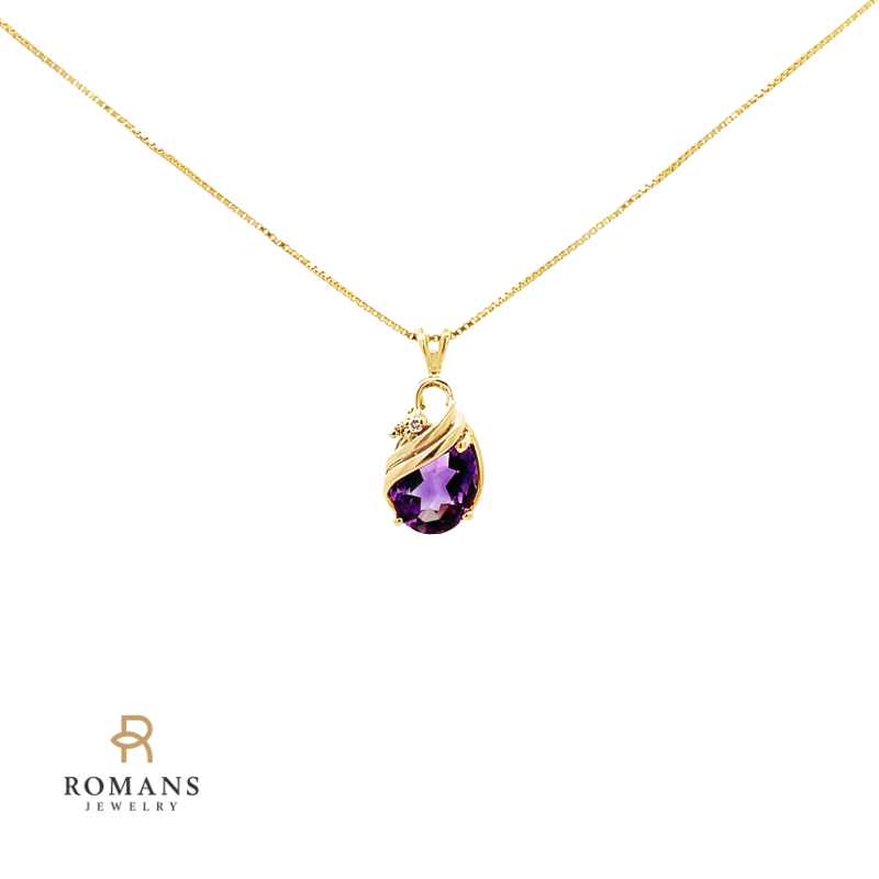 Amethyst Diamond Pendant 14K Yellow Gold 2.50CT