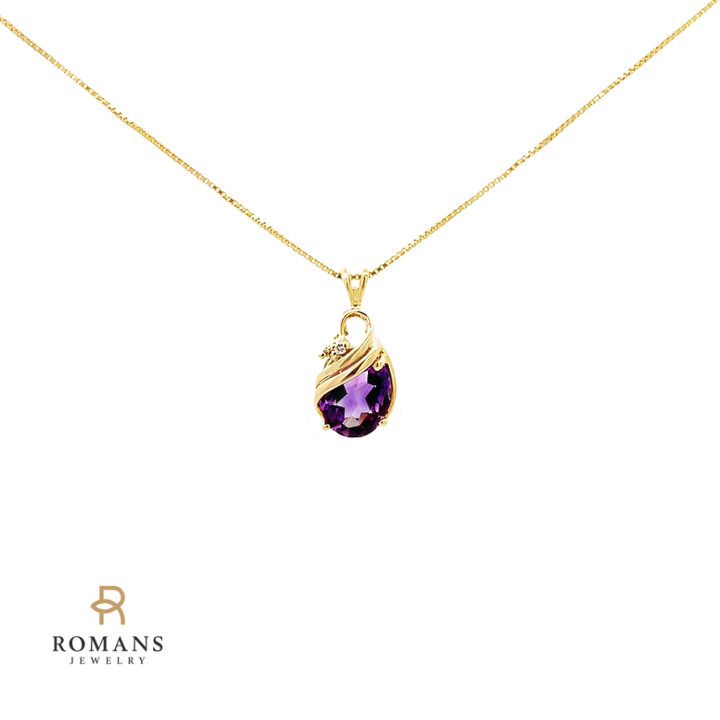 Amethyst Diamond Pendant 14K Yellow Gold 2.50CT