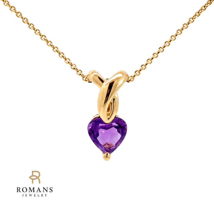 Amethyst Heart Drop Pendant 1.65CT 14K Yellow Gold