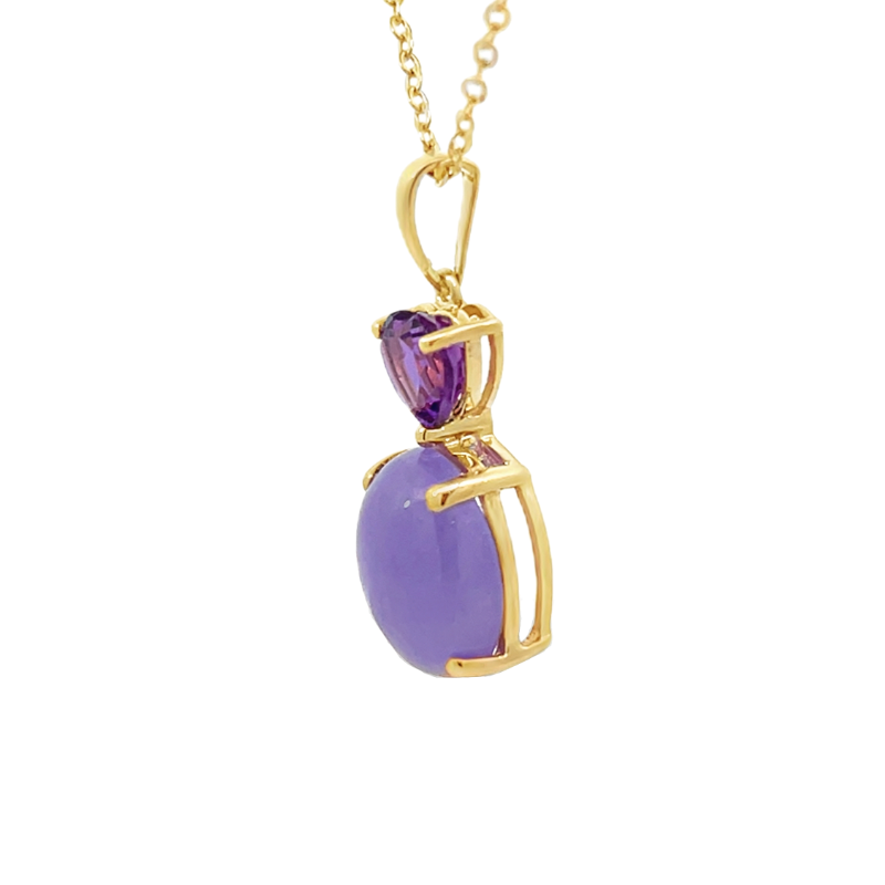 Amethyst Lavender Jade Pendant 14K Yellow Gold