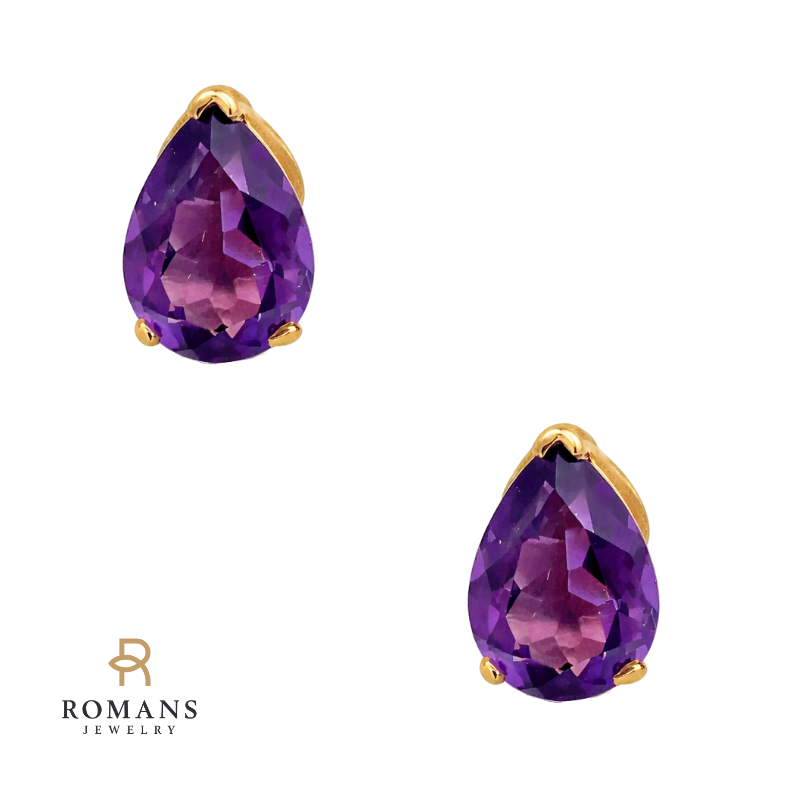 Amethyst Pear-Shape Studs 14K Yellow Gold 4.52CTW