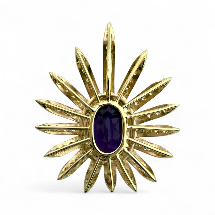 Amethyst Starburst Diamond Pendant 14K Yellow Gold 8.25CT