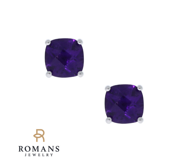 Amethyst Studs 14K White Gold 1.70CTW