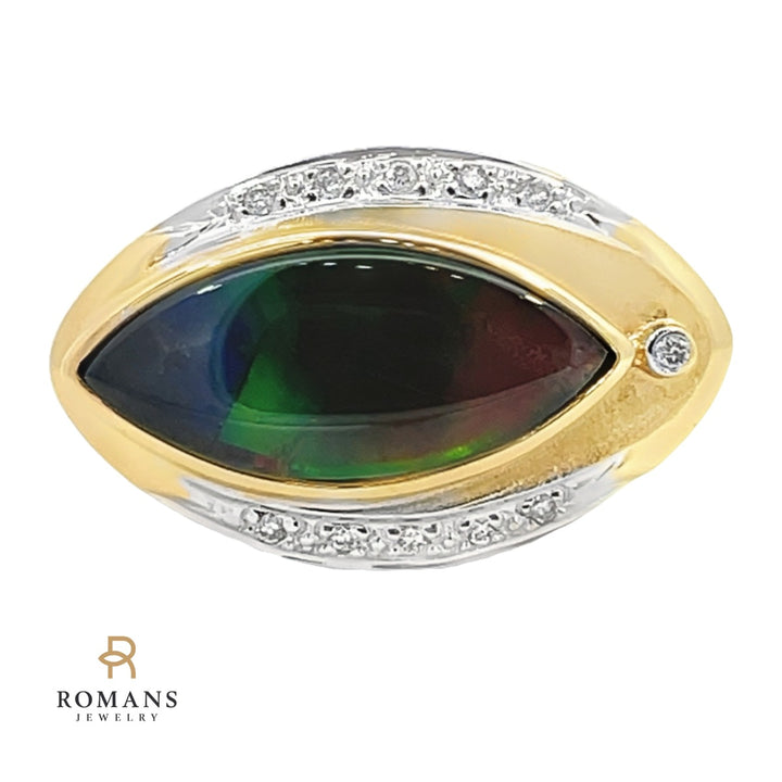 Ammolite Triplet Diamond Ring 18K Two Tone Gold