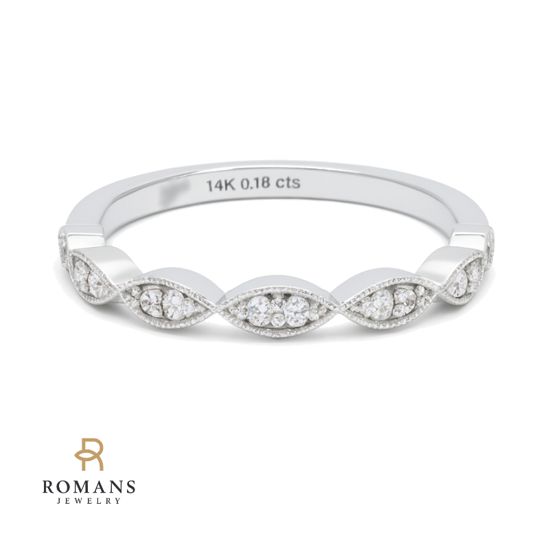 Thin Diamond Milgrain Wedding Band 14K White Gold .18CTW