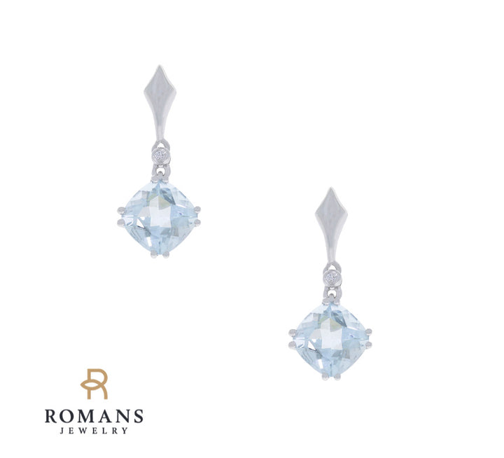 Aquamarine Diamond Drop Earrings 14K White Gold 2.48CTW