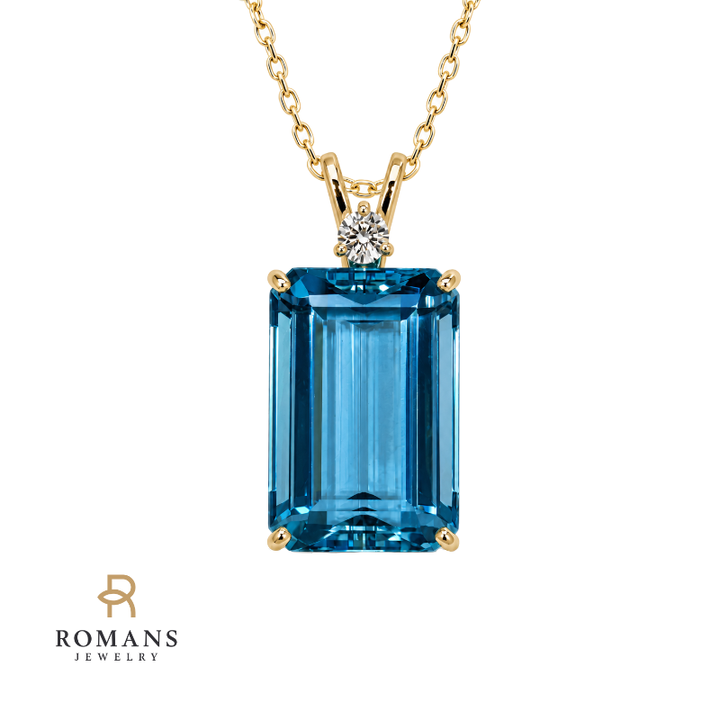 Aquamarine Diamond Natural Pendant 14K Yellow Gold 24.40CT