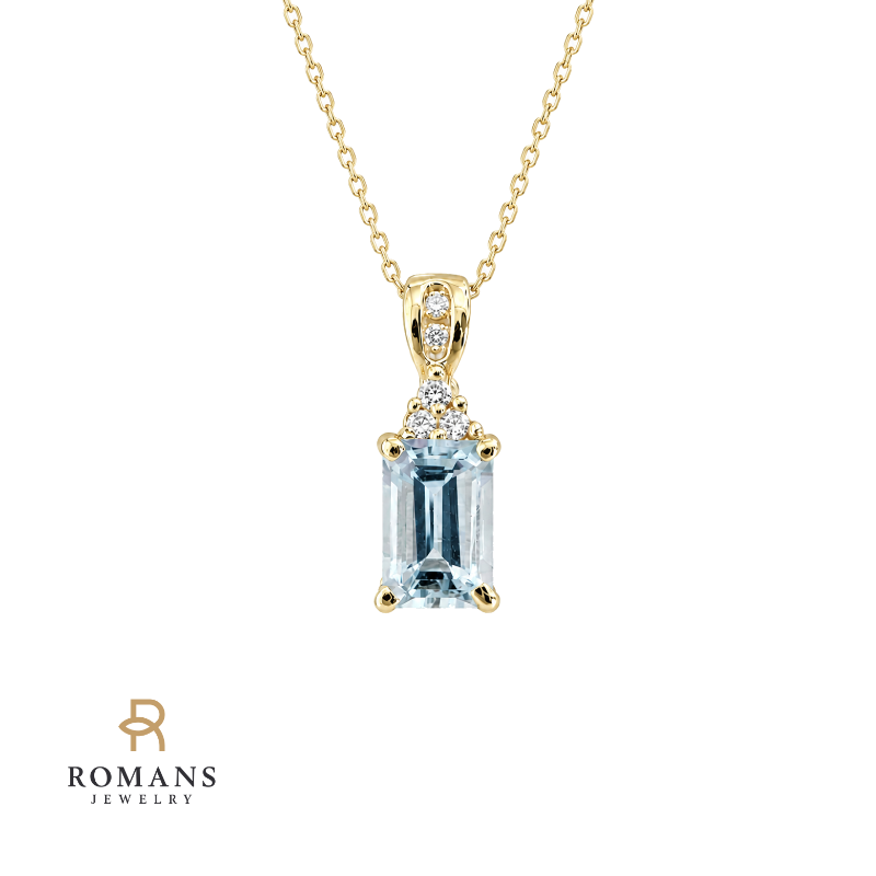 Aquamarine Diamond Pendant 0.52CT 14K Yellow Gold