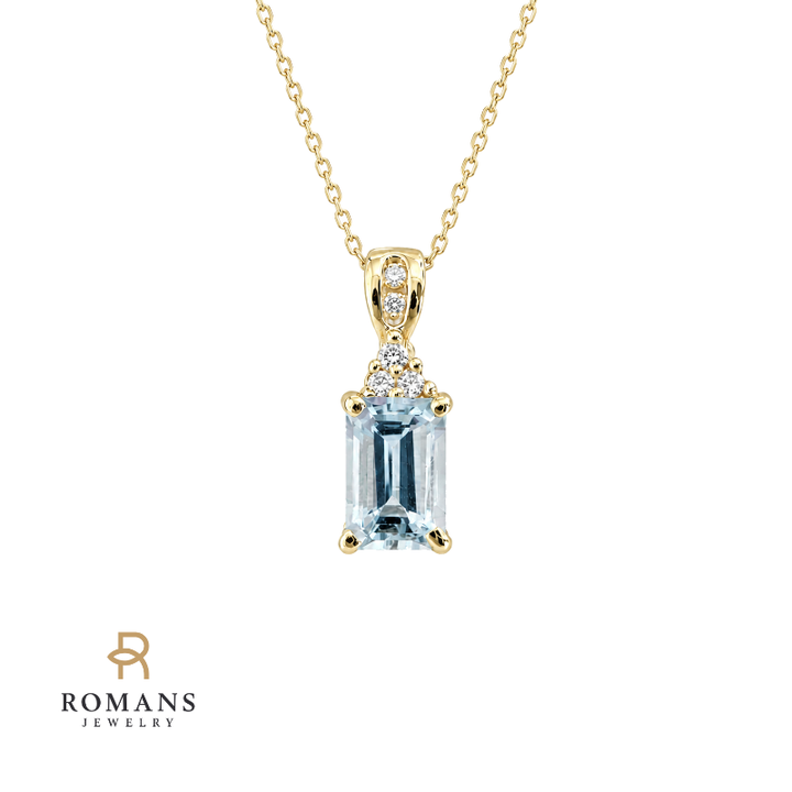 Aquamarine Diamond Pendant 0.52CT 14K Yellow Gold