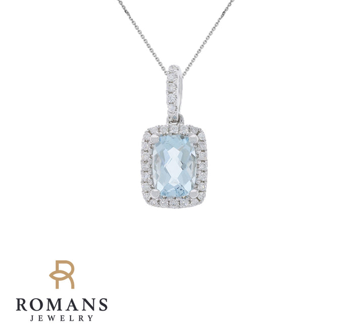 Aquamarine Diamond Pendant 14K White Gold