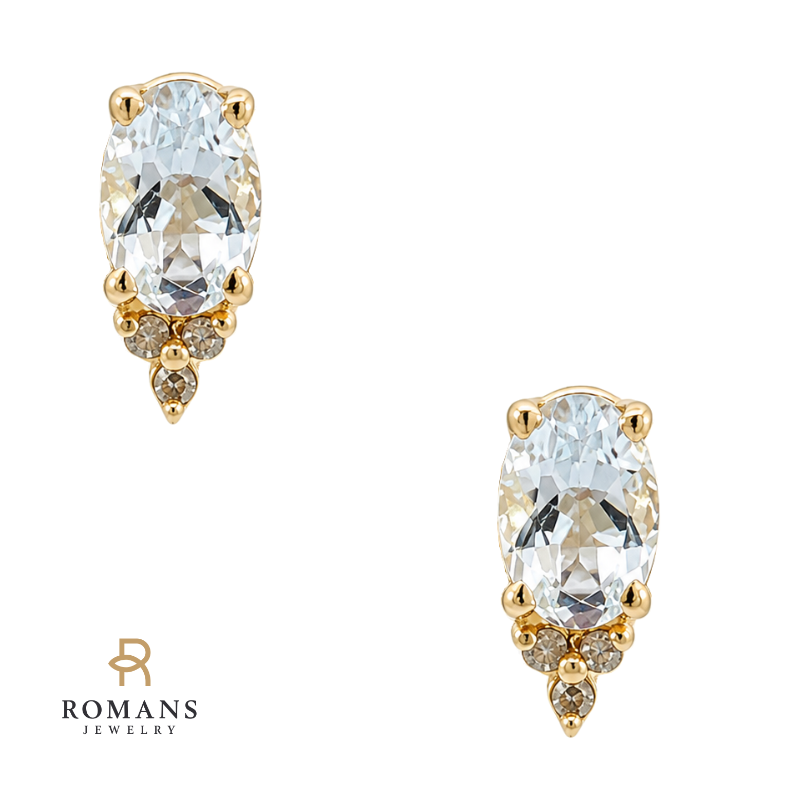 Aquamarine Diamond Stud Earrings 0.81CTW 10K Yellow Gold