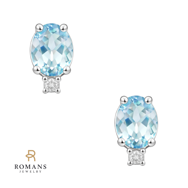 Aquamarine Diamond Studs 14K White Gold 2.30CTW