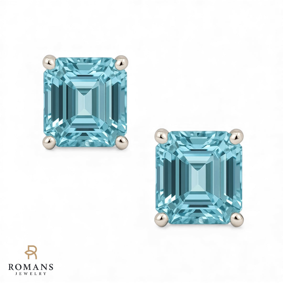 Aquamarine Stud Earrings 14K White Gold 7.18CT