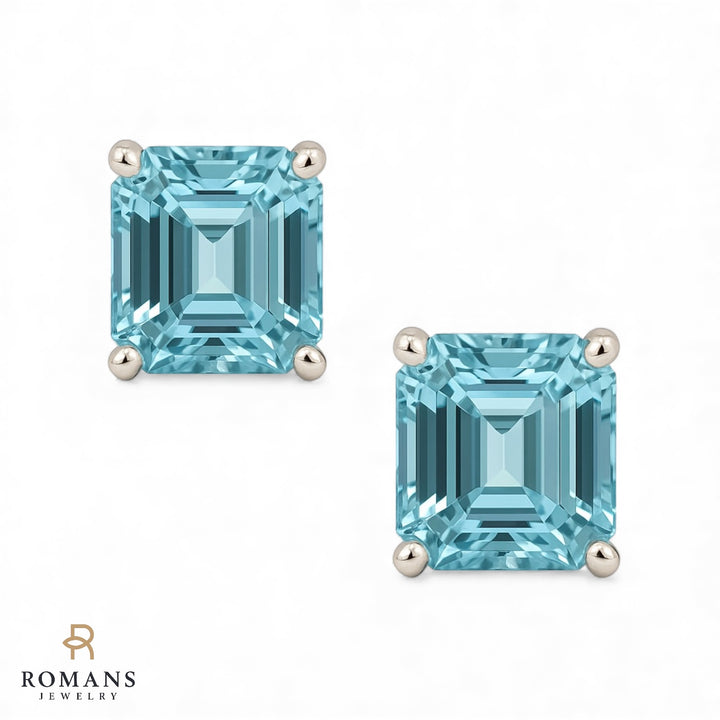 Aquamarine Stud Earrings 14K White Gold 7.18CT
