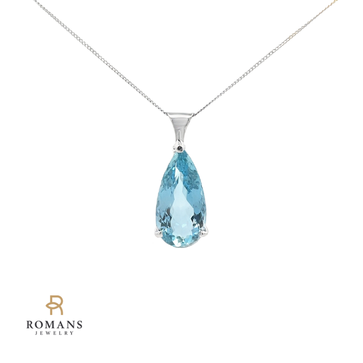 Aquamarine Pear Cut Pendant 14K White Gold 15.58CT GIA