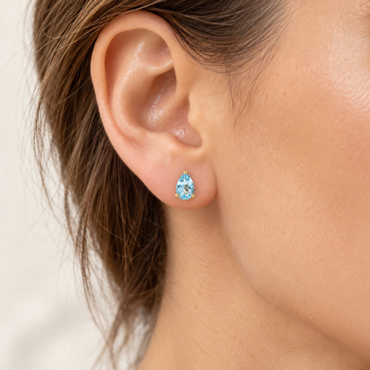 Aquamarine Pear Cut Stud Earrings 2.45CTW 14K Yellow Gold
