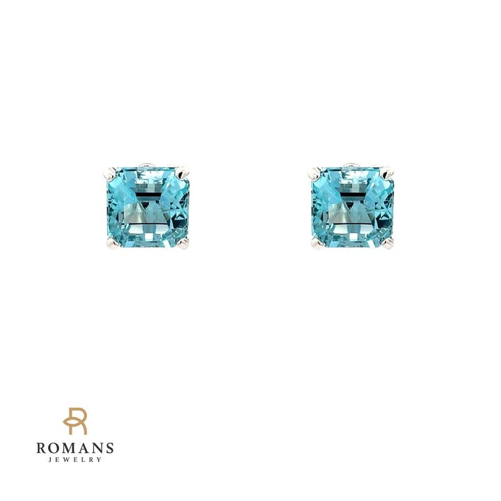 Aquamarine Stud Earrings 14K White Gold 7.18CT