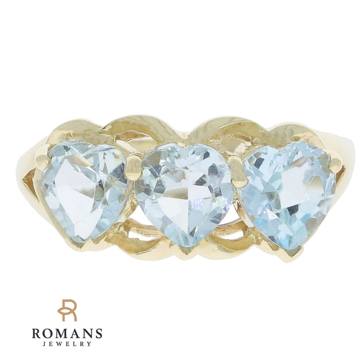 Aquamarine Three Stone Heart Ring 10K Yellow Gold 1.65CTW