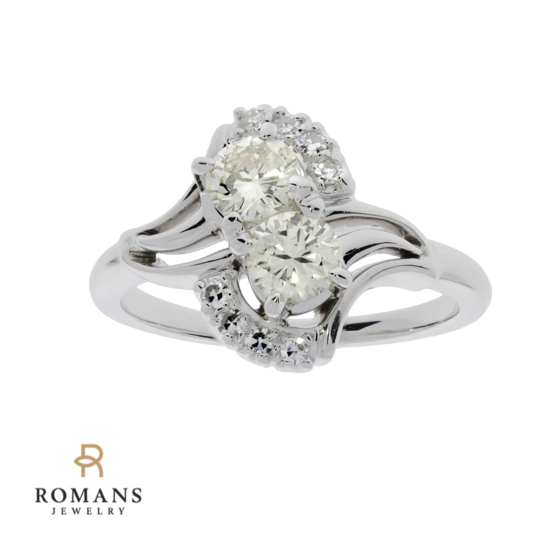 Vintage Art Deco Diamond Ring 14K White Gold 1.28CT