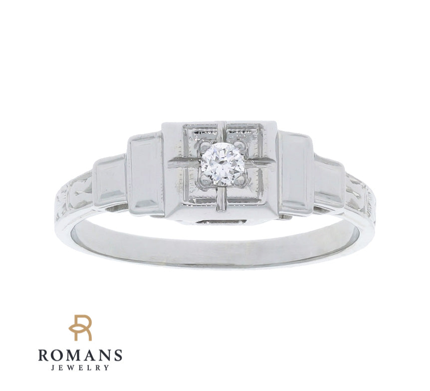 Art Deco Diamond Ring 18K White Gold .08CT